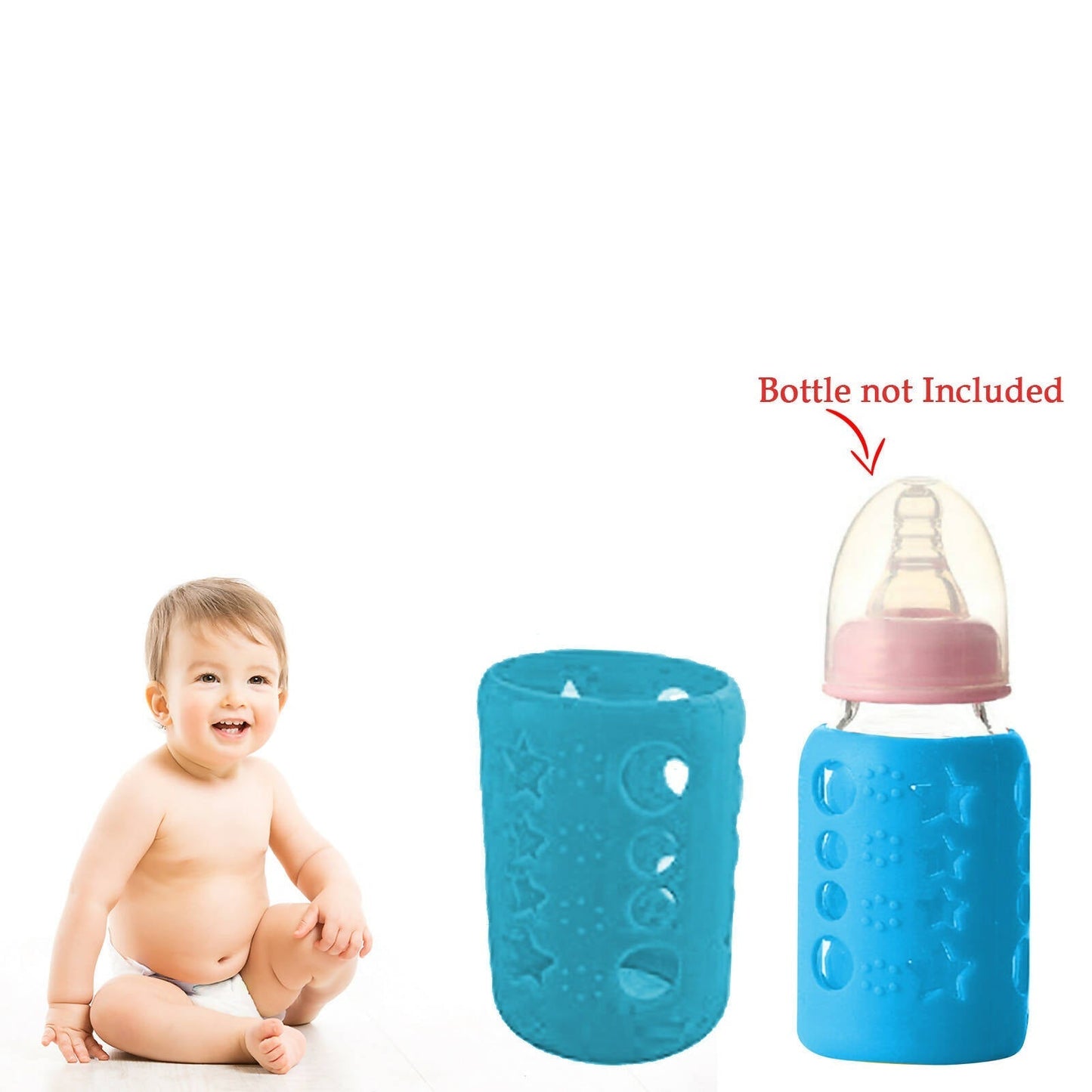 Safe-O-Kid Silicone Baby Feeding Bottle Cover Cum Sleeve for Insulated Protection 120mL- Blue
