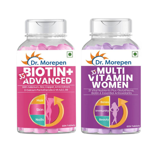 Dr. Morepen Biotin+ Advanced Tablets and Multivitamin Women Tablets Combo - usa canada australia