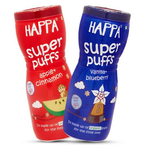 Happa Organic Multigrain Vanilla Blueberry & Apple Cinnamon Melts Super Puffs Combo (8 Months+) -  USA, Australia, Canada 