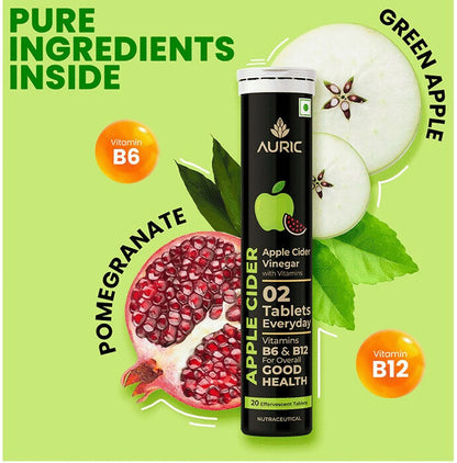 Auric Apple Cider Vinegar Effervescent Tablets with Vitamins B6, B12