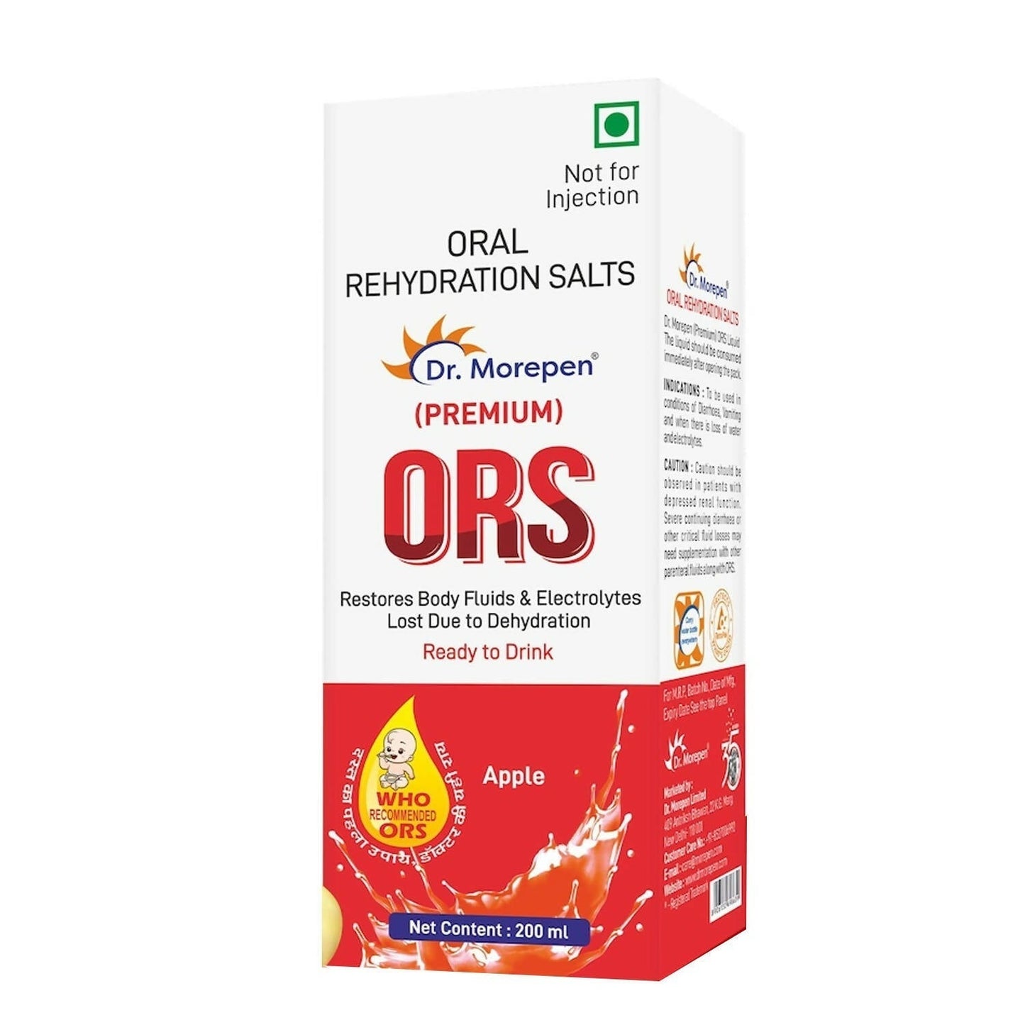 Dr. Morepen Premium ORS Drink With Electrolytes for Instant Hydration Apple Flavour
