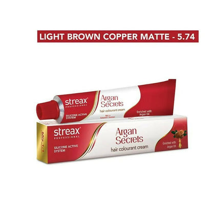 Streax Professional Argan Secrets Hair Colourant Cream - Light Brown Copper Matte 5.74