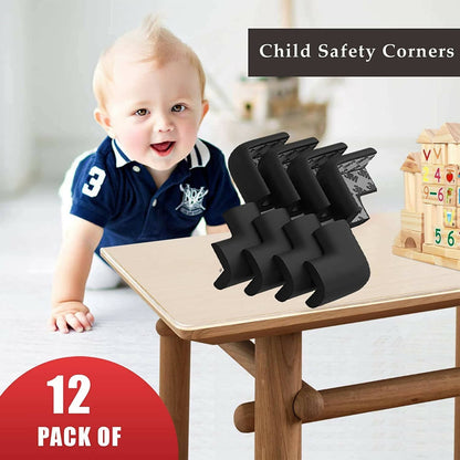 Safe-O-Kid Set of 12 Corner U Shaped Corner Guards for Kids safety- Black-Large