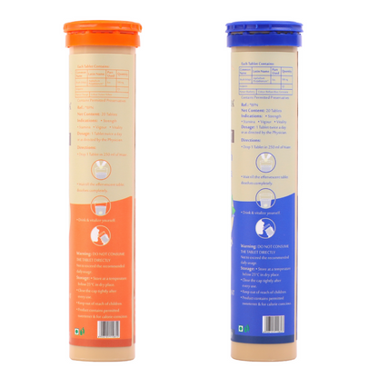 Upakarma Ayurveda Pure SJ Effervescent Tablets in 2 Unique Flavors (Orange & Blueberry) Combo