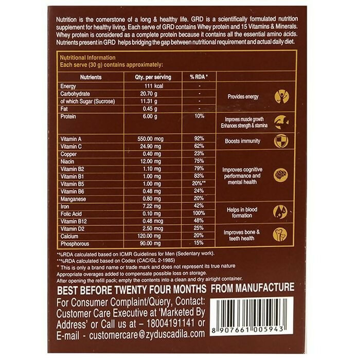 GRD Whey Protein Powder with Vitamins & Minerals - Chocolate Flavor