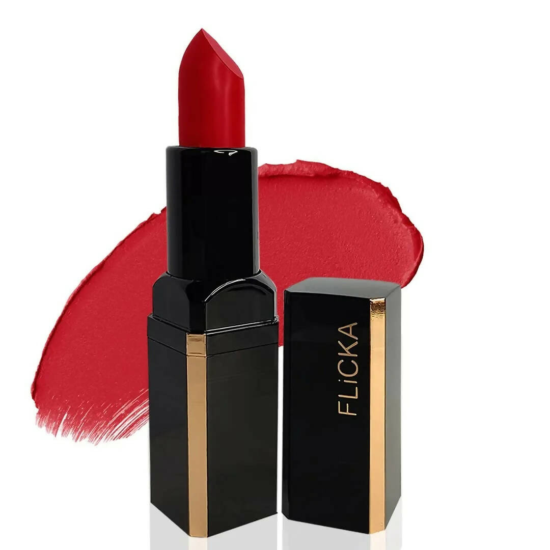 FLiCKA Lip Poetry Matte Lipstick Shade 01 Twinkle Twinkle - Crimson Red - BUDNE