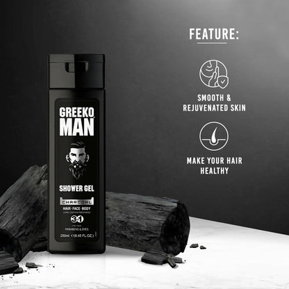 Vasu Healthcare Greeko Man 3 in 1 Charcoal Shower Gel