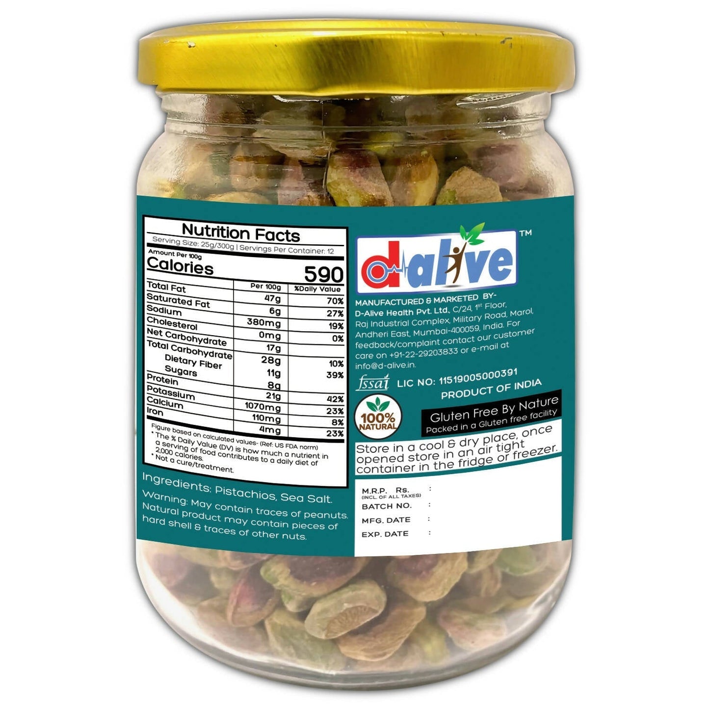 D-Alive Honestly Organic Activated Pistachios