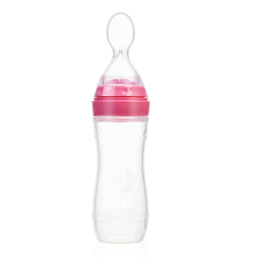 Safe-O-Kid Easy Squeezy Silicone Food Feeder Spoon (Soft Tip) Bottle- Pink- 90mL -  USA, Australia, Canada 