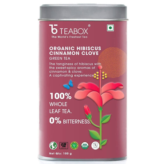 Teabox Organic Hibiscus Cinnamon Clove Green Tea Loose Leaves