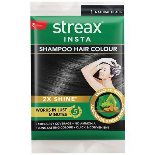 Streax Insta Shampoo Hair Color - Natural Black - BUDNE