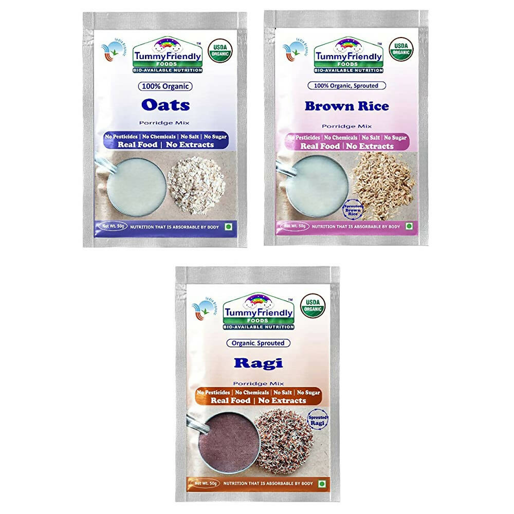 TummyFriendly Foods Organic Sprouted Porridge Mixes Sprouted Ragi Powder, Sprouted Brown Rice and Oats Combo