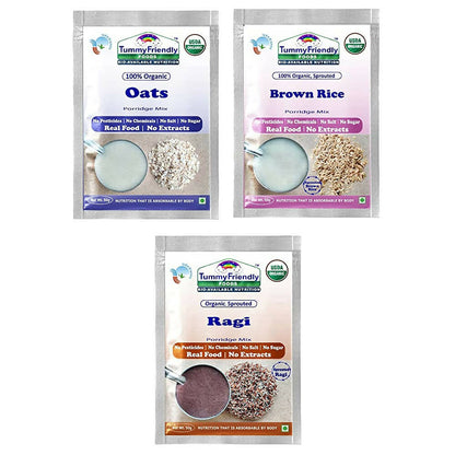 TummyFriendly Foods Organic Sprouted Porridge Mixes Sprouted Ragi Powder, Sprouted Brown Rice and Oats Combo