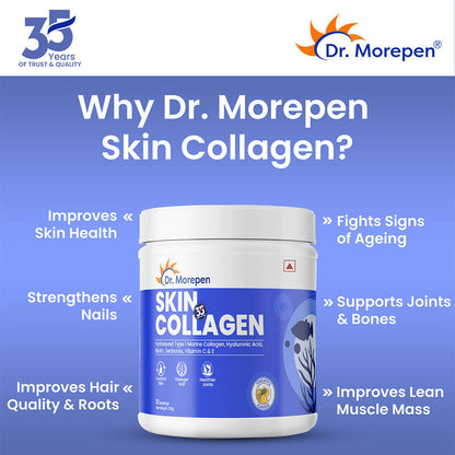 Dr. Morepen Skin Collagen Protein Powder With Hyaluronic Acid, Vitamin C, Sesbania & Biotin - Pineapple Flavour