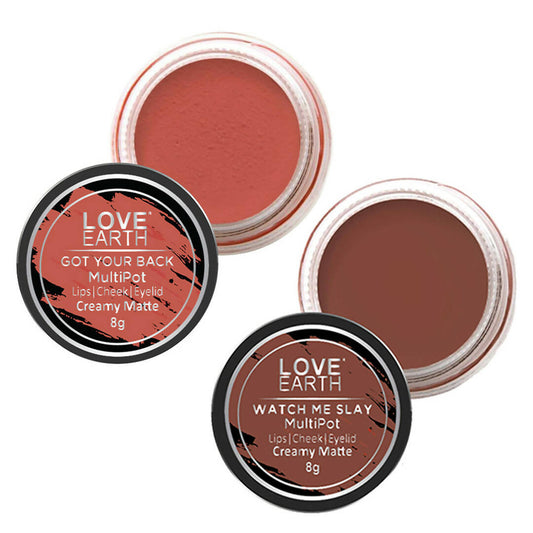 Love Earth Lip Tint & Cheek Tint Multipot Combo (Coral & Caramel Brown) - BUDNE