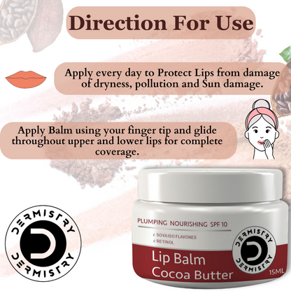 Dermistry Cocoa Butter Lip Care Tint Balm Plumping Nourishing Retinol SPF 10 for Glossy Lips