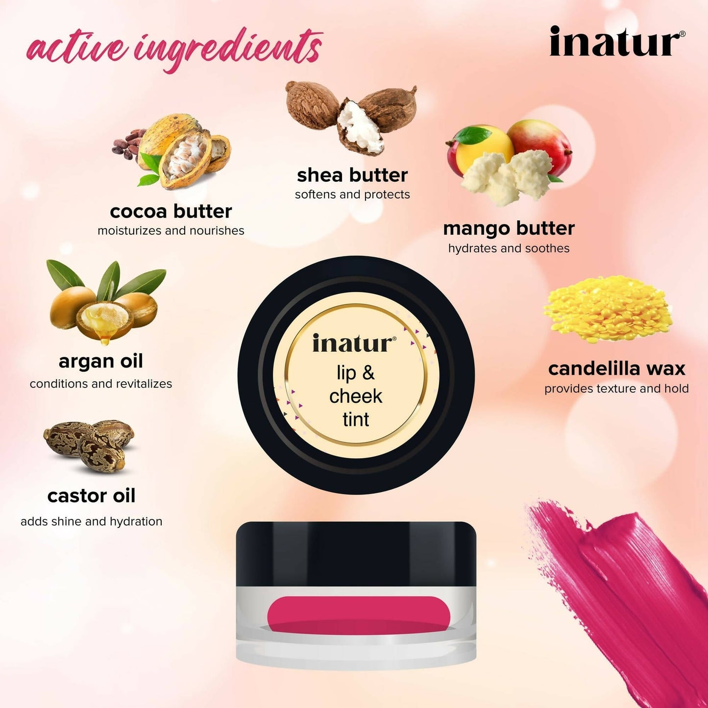 Inatur Lip and Cheek Tint Cool Fushia