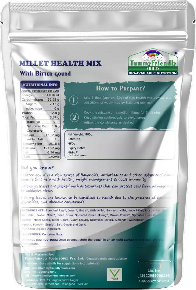 TummyFriendly Foods Organic Millet Health Mix With Bittergourd, Methi Seeds, Moringa Leaves