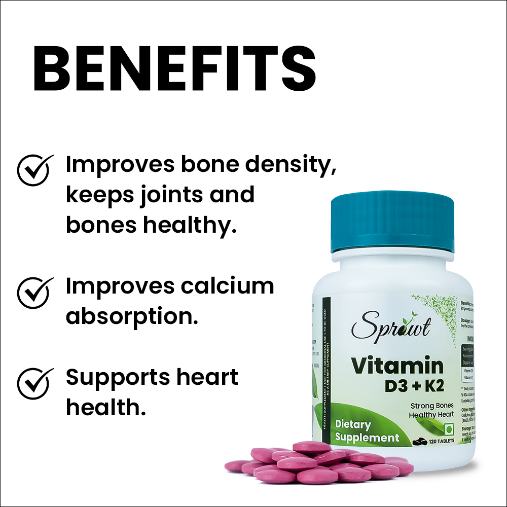 Sprowt Vitamin D3 + K2 Help in Strong Bones Tablets