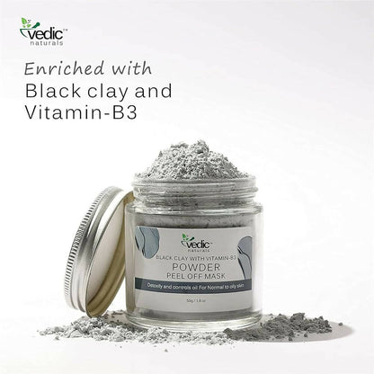 Vedic Naturals Black Clay With Vitamin-B3 Powder Peel Off Mask