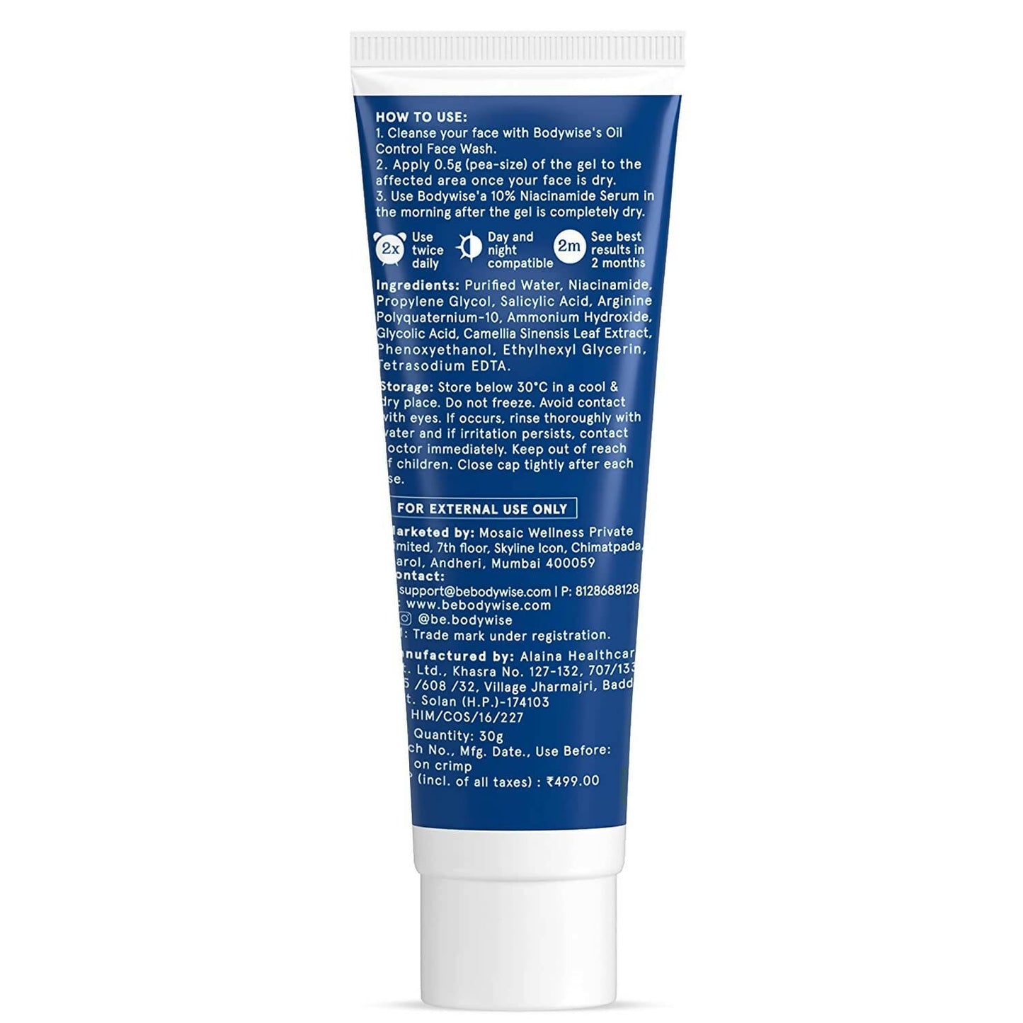BeBodywise 2% Salicylic Acid Gel for Reduces Acne Breakouts & Spots