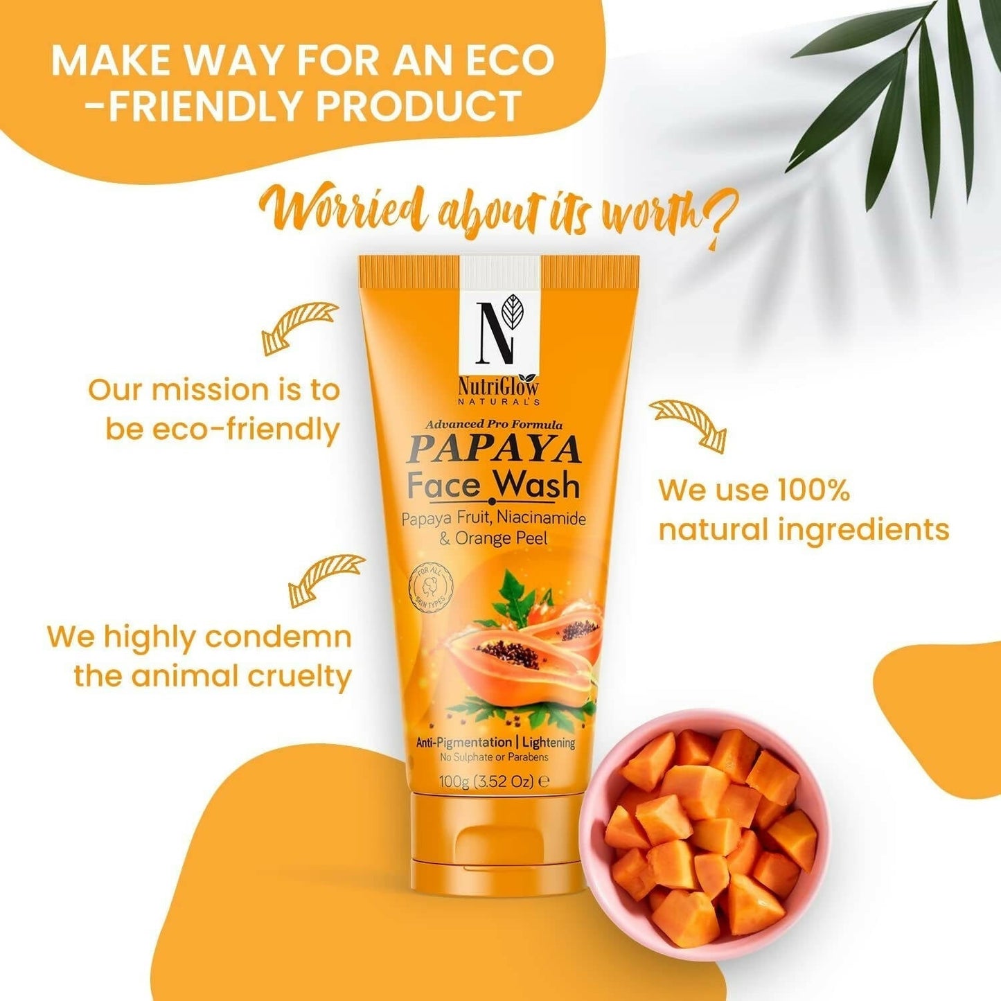 NutriGlow NATURAL'S Advanced Pro Formula Papaya for Skin Brightening & Tan Removal Face Wash