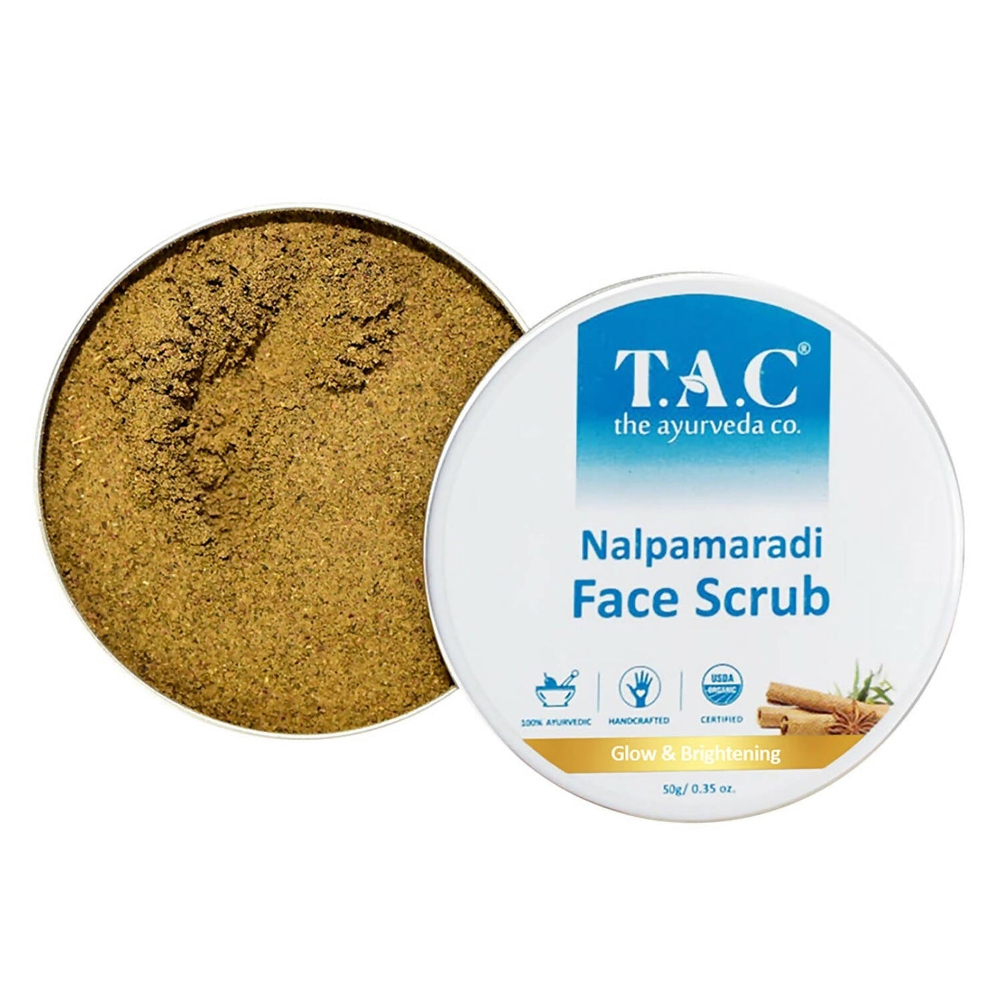 TAC - The Ayurveda Co. Nalpamaradi Face Scrub for Glowing & Brightening Skin with Triphala Powder for Women & Men - BUDEN