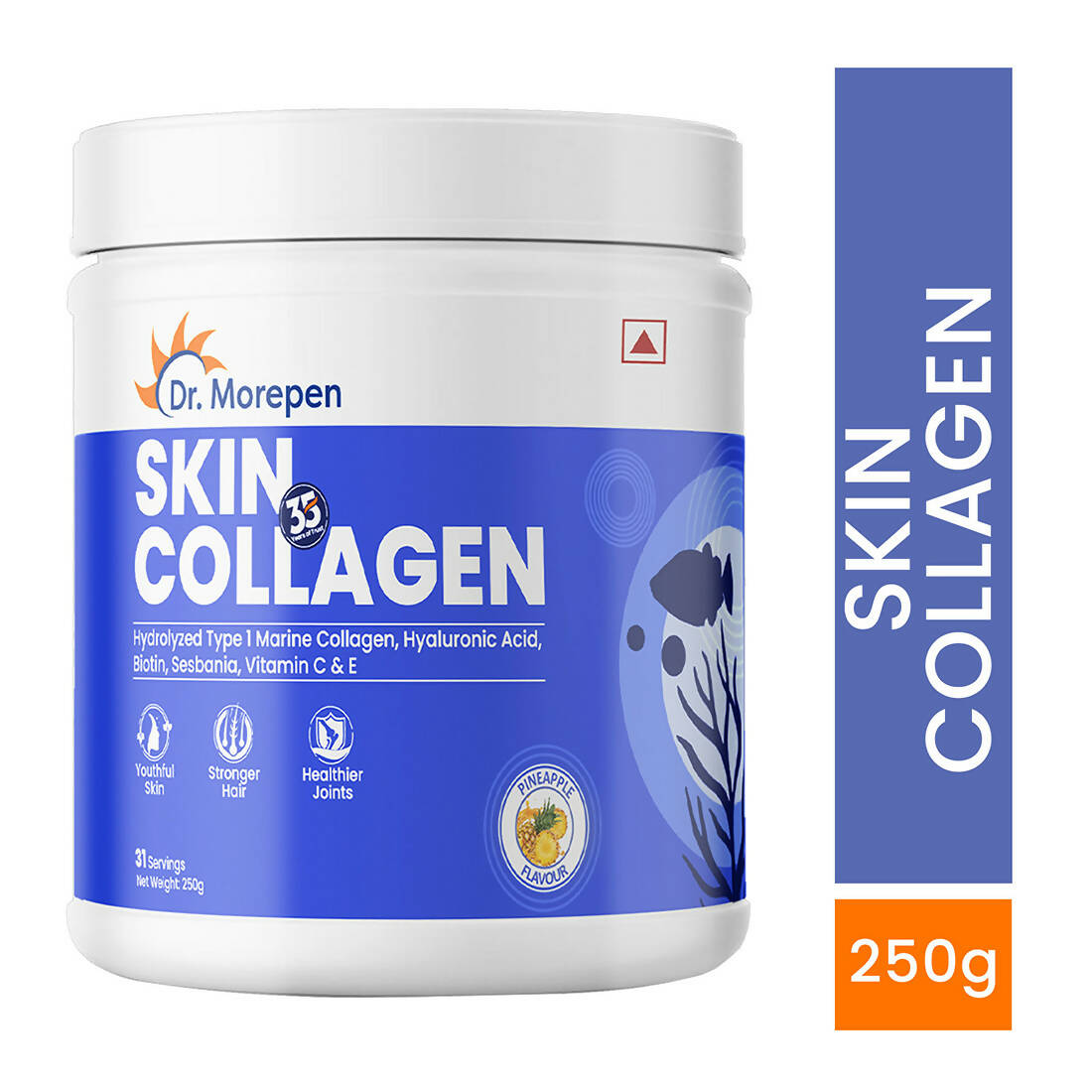 Dr. Morepen Skin Collagen Protein Powder With Hyaluronic Acid, Vitamin C, Sesbania & Biotin - Pineapple Flavour