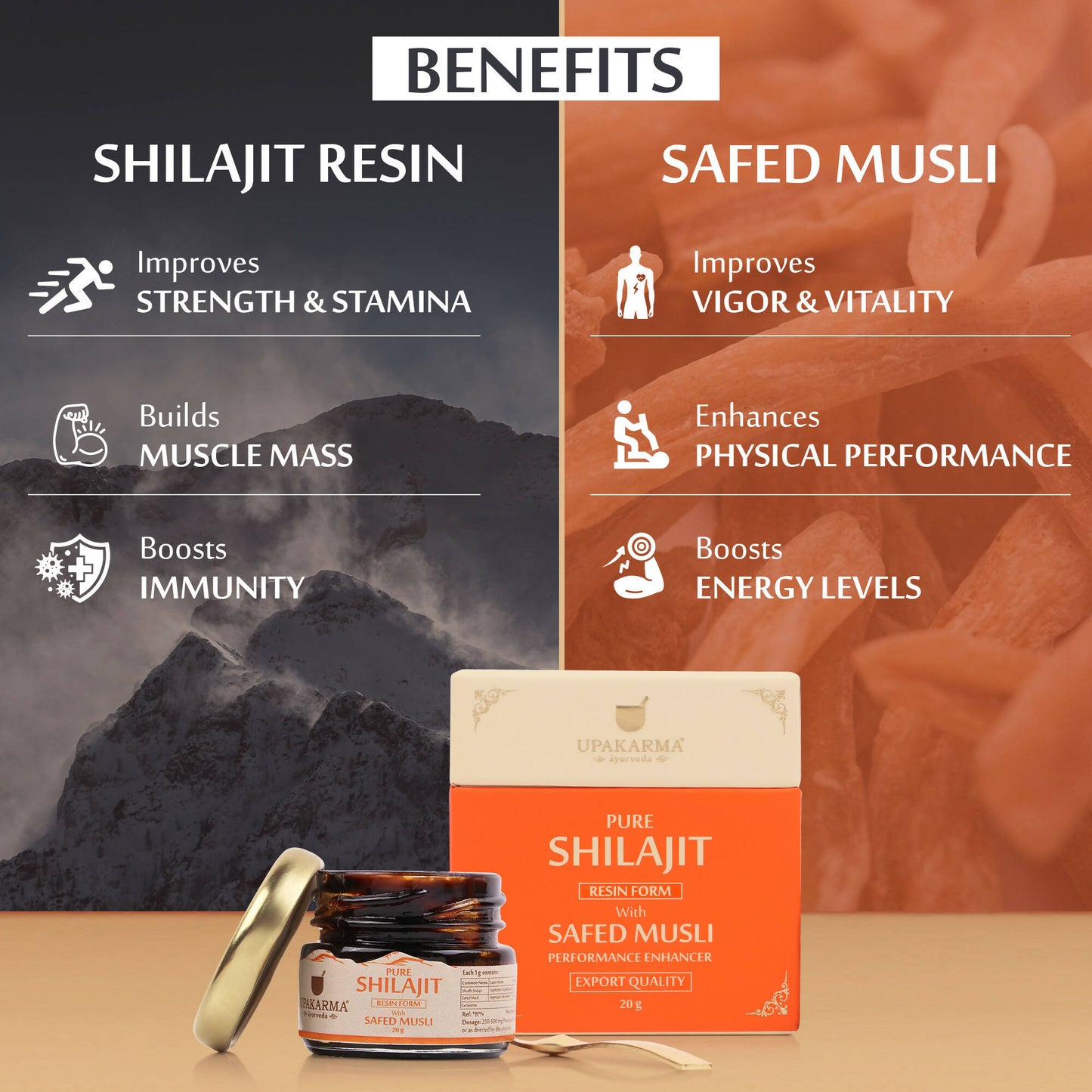 Upakarma Ayurveda Pure SJ Resin with Safed Musli & Pure SJ Resin with Ashwagandha Combo