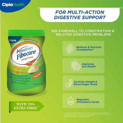 Cipla Fibocare Isabgol Husk Powder | Sugar Free - Orange Flavor