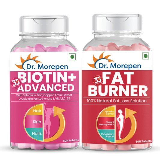 Dr. Morepen Biotin+ Advanced Tablets and Fat Burner Tablets Combo - usa canada australia