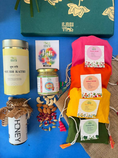 Shuddh Natural Ubtan based Herbal Gulal | Ayurvedic Thandai Powder |Floral Tisane |Natural Honey | Holi Gift Hamper