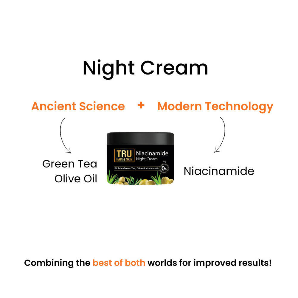 Tru Hair & Skin Night Cream With Green Tea, Niacinamide & Olive
