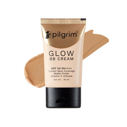 Pilgrim Glow BB Cream SPF 50 PA++++ Instant Spot Coverage Matte Finish Vitamin C Infused - Beige Glow