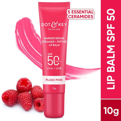 Dot & Key Barrier Repair Ceramide & Peptide SPF 50 Lip Balm - Plush Pink, UVA+UVB