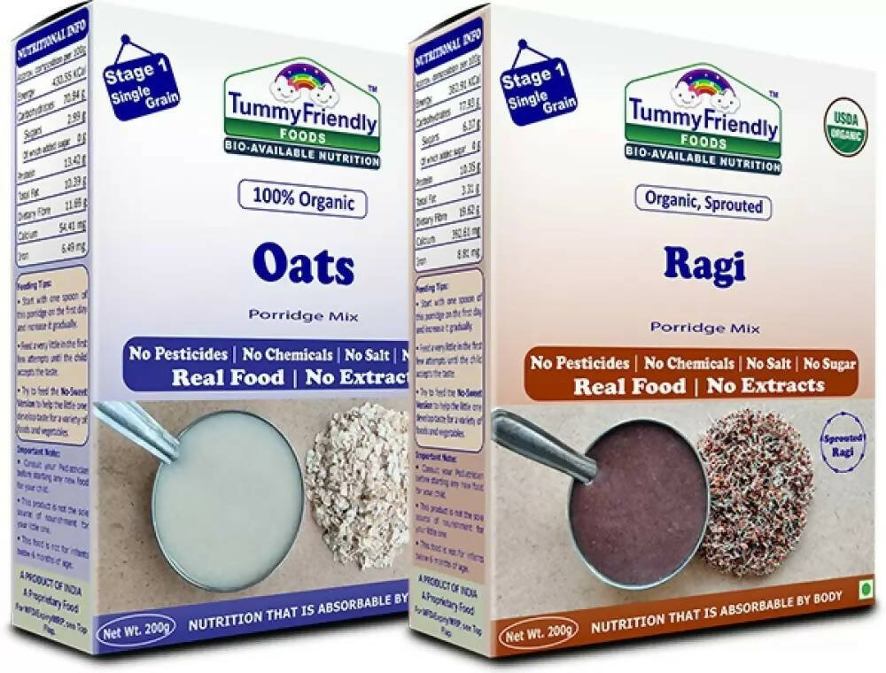 TummyFriendly Foods Organic Oats and Organic Sprouted Ragi Porridge Mixes Combo -  USA, Australia, Canada 
