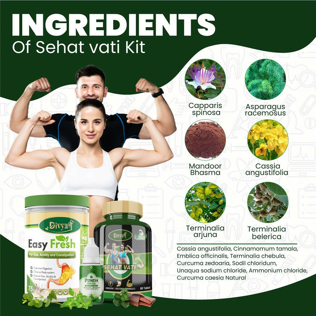 Divya Shree Sehat Vati Capsule, Easy Fresh Powder & Punch Tulsi Drop Combo