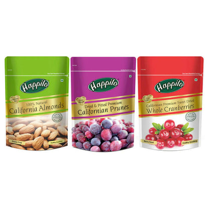 Happilo Premium Dry Fruits Combo (Californian Almonds, Prunes, Cranberries) - BUDNE