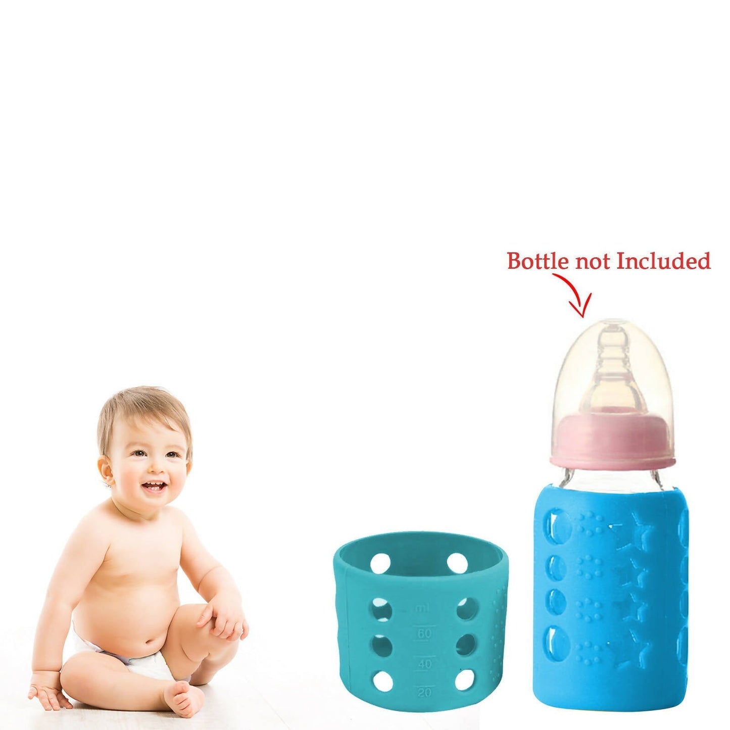 Safe-O-Kid Silicone Baby Feeding Bottle Cover Cum Sleeve for Insulated Protection 60mL- Blue -  USA, Australia, Canada 
