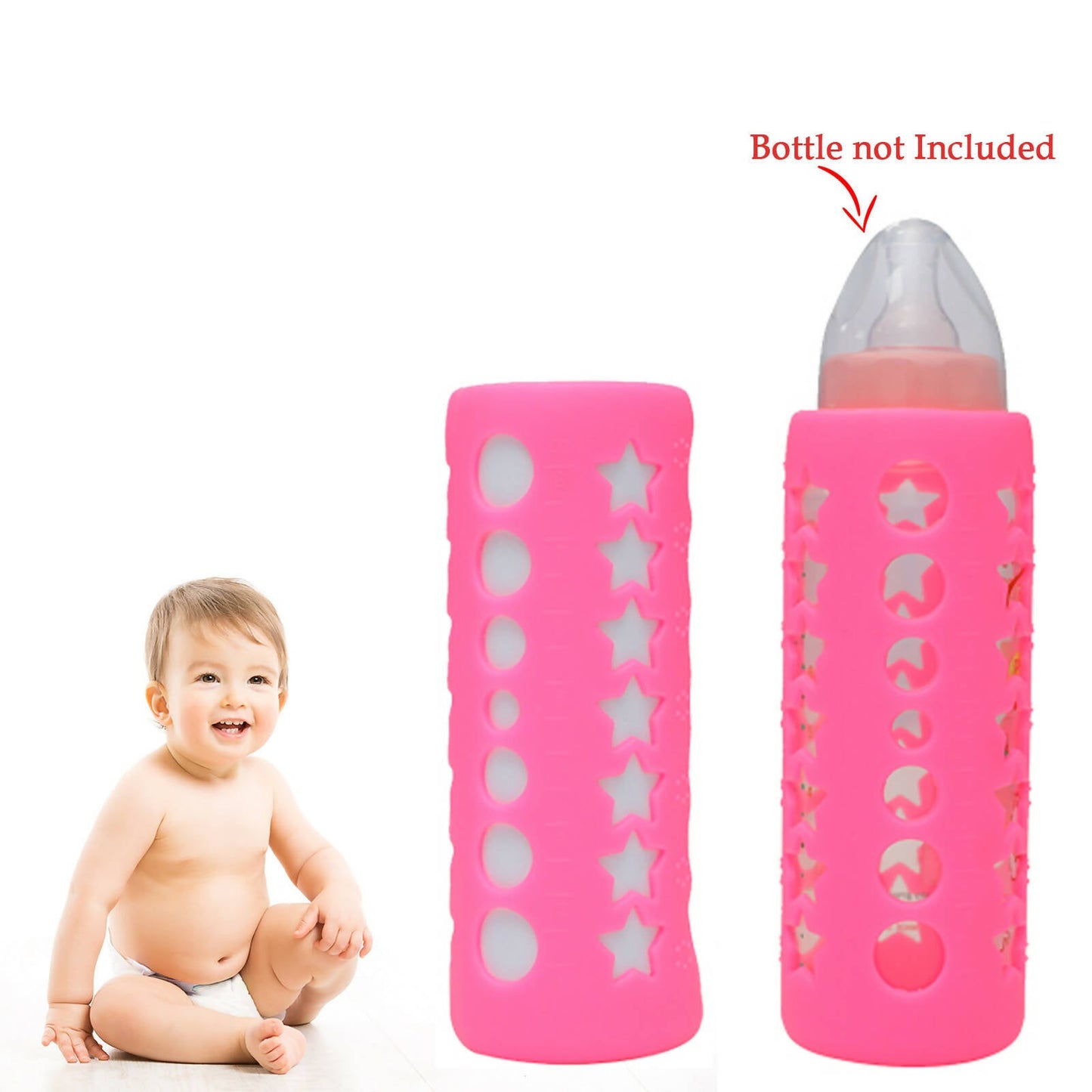 Safe-O-Kid Silicone Baby Feeding Bottle Cover Cum Sleeve for Insulated Protection 250mL- Pink