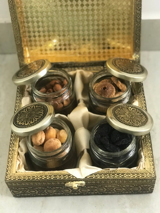 SK Mithaii Assorted Dry Fruit Gift Box | Almond | Figs(Anjeer) | Apricot | Black Resins | 4 Jars | Birthday Gift | Christmas Gift | New Year Gift - BUDNE