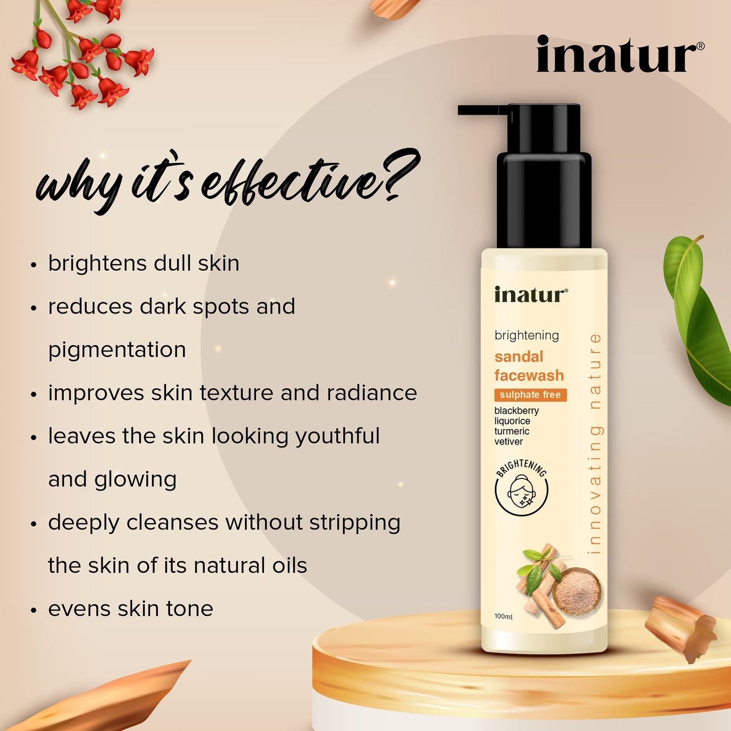 Inatur Sandal Fairness Face Wash