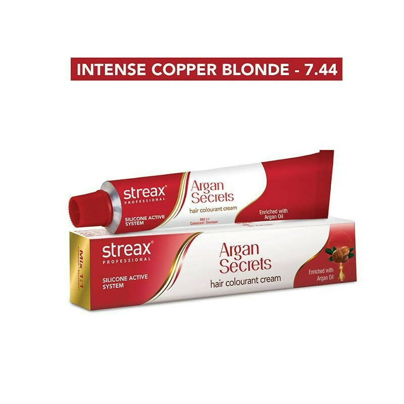 Streax Professional Argan Secrets Hair Colourant Cream - Intense Copper Blonde 7.44