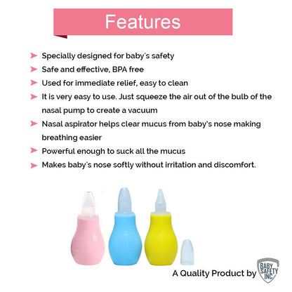 Safe-O-Kid Silicone Baby Nasal Aspirator Vacuum Sucker Instant Relief From Blocked Nose, Blue