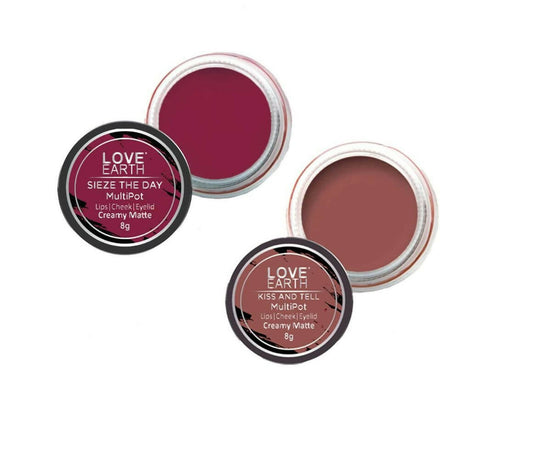 Love Earth Lip Tint & Cheek Tint Multipot Combo (Rose Pink & Mauvish Pink) - BUDNE