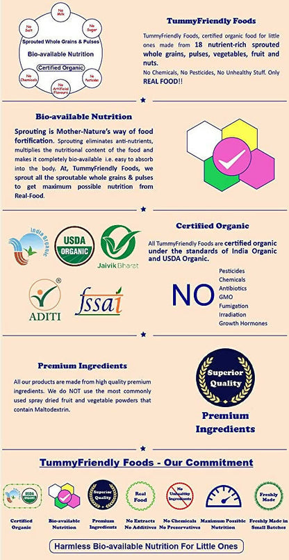 TummyFriendly Foods Organic Sprouted Ragi, Oats, Red Lentil, Banana Porridge Mix
