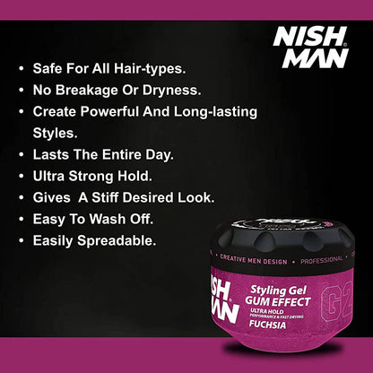 Nishman Hair Styling Gummy Gel Fuchsia - Wet Look