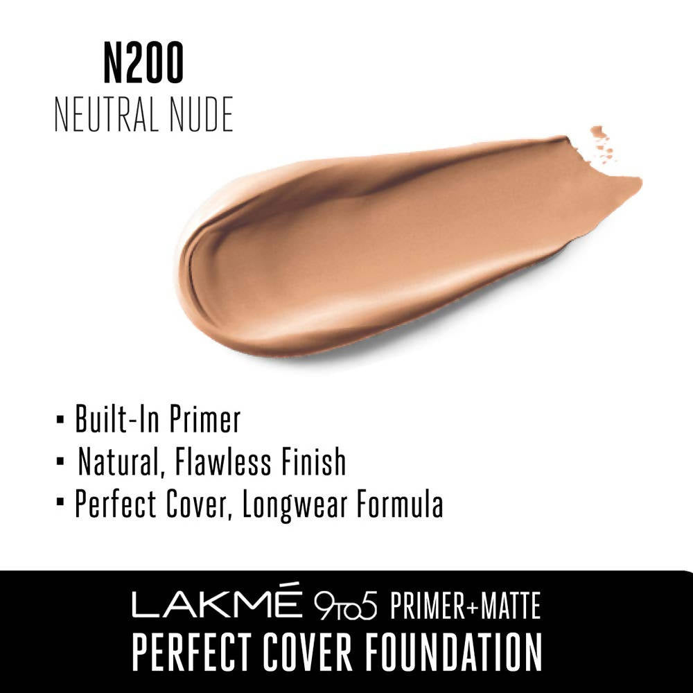 Lakme 9 To 5 Primer + Matte Perfect Cover Foundation N200 Neutral Nude