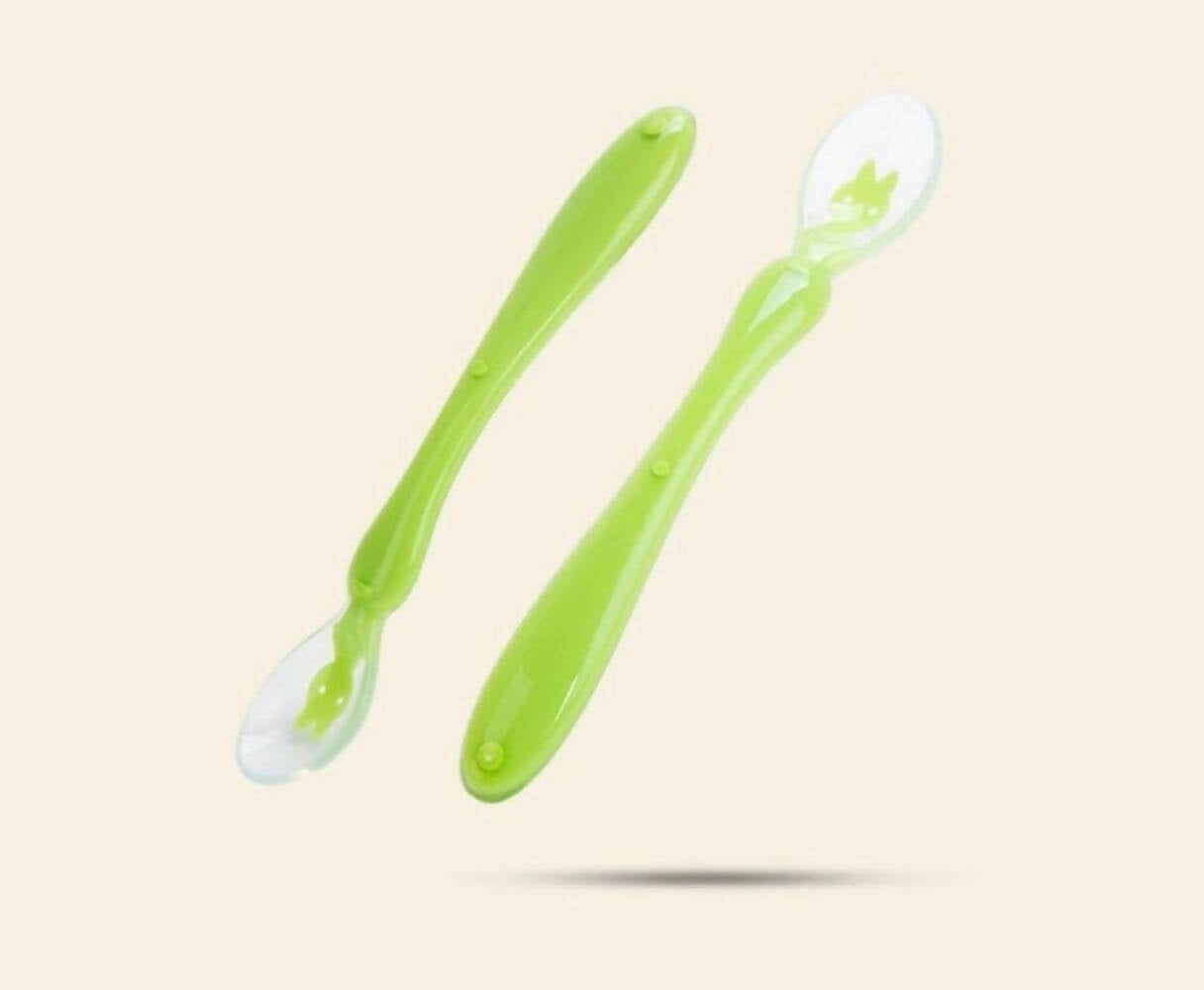 Safe-O-Kid Soft Silicone Tip Spoons Set Box (2 Spoons), Blue & Green