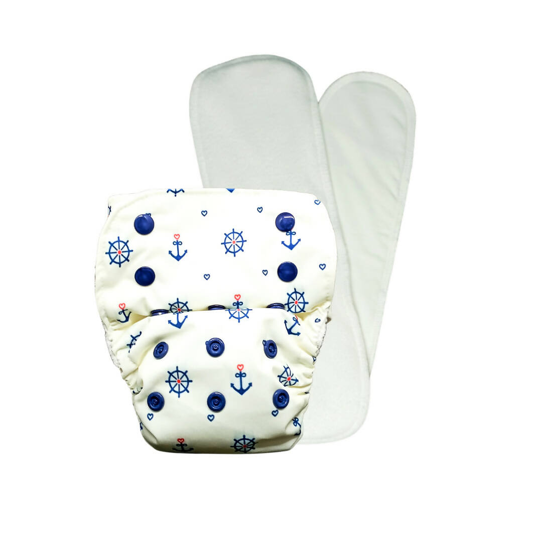 Kindermum Nano Aio Cloth Diaper With 2 Organic Cloth Inserts- Anchor For Kids -  USA, Australia, Canada 